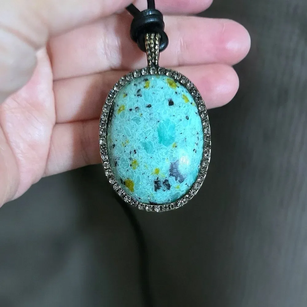 Atterri🛬 Reconstituted Stone on a Black🖤 Waxed Cord Necklace - NIB